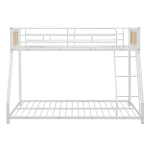 Metal Bunk Bed Twin Over Full with Full Length Safety Guardrail and Ramp Ladder-White view 4