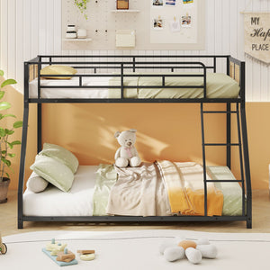 Metal Bunk Bed Twin Over Full with Full Length Safety Guardrail and Ramp Ladder-Black view 3