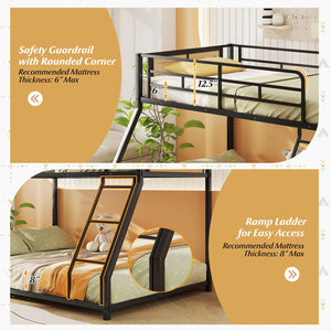 Metal Bunk Bed Twin Over Full with Full Length Safety Guardrail and Ramp Ladder-Black view 7