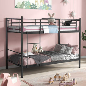 Metal Bunk Bed with Ladder and Full-length Guardrails-Black view 2