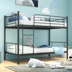 Metal Bunk Bed with Ladder and Full-length Guardrails-Black view 6