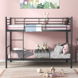 Metal Bunk Bed with Ladder and Full-length Guardrails-Black view 7