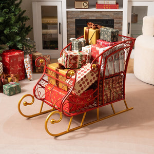 Metal Christmas Santa Sleigh Basket 2-Tier Xmas Santa's Gift Storage Sleigh view 3