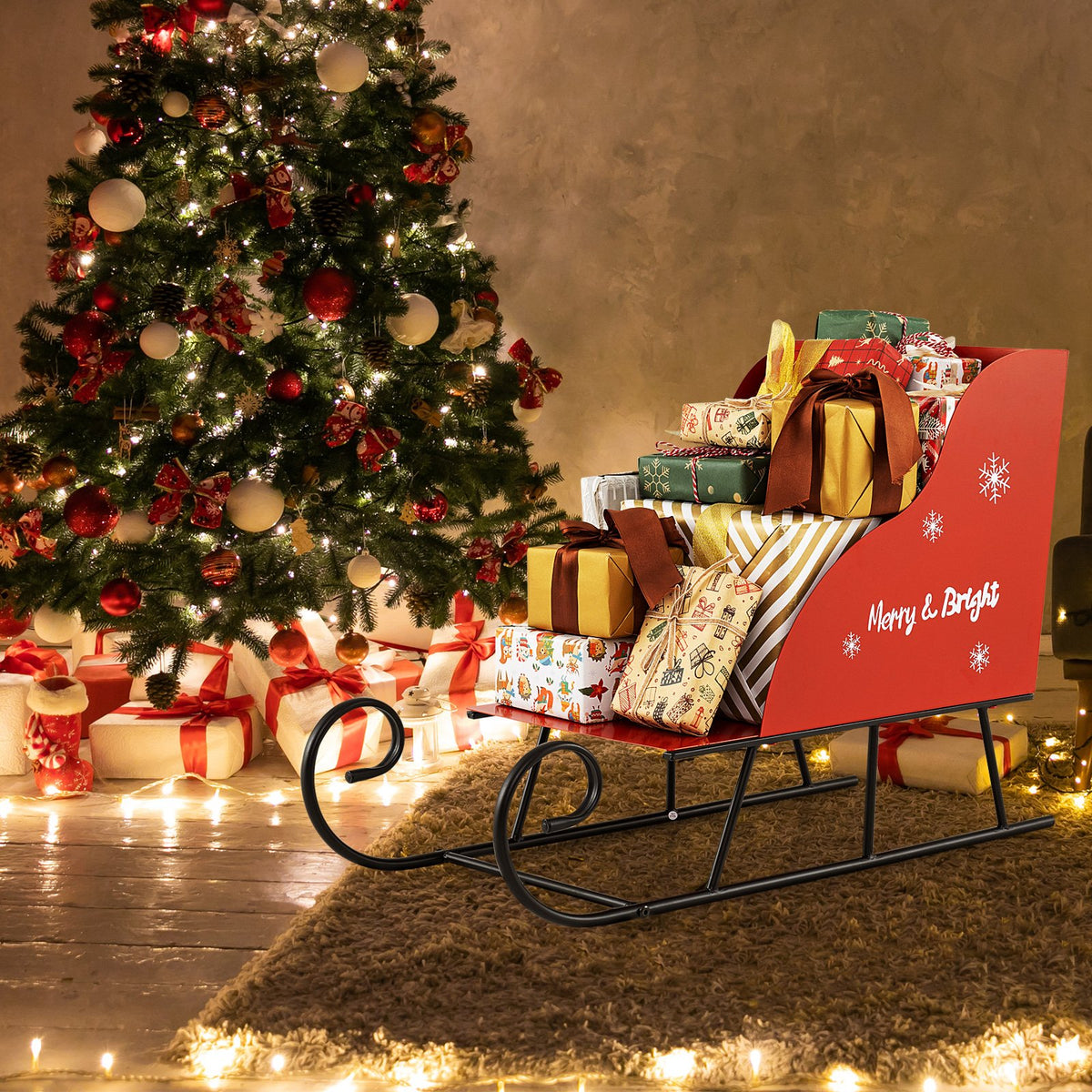 Metal Christmas Santa Sleigh Basket Xmas Santas Gift Storage Sleigh view 2