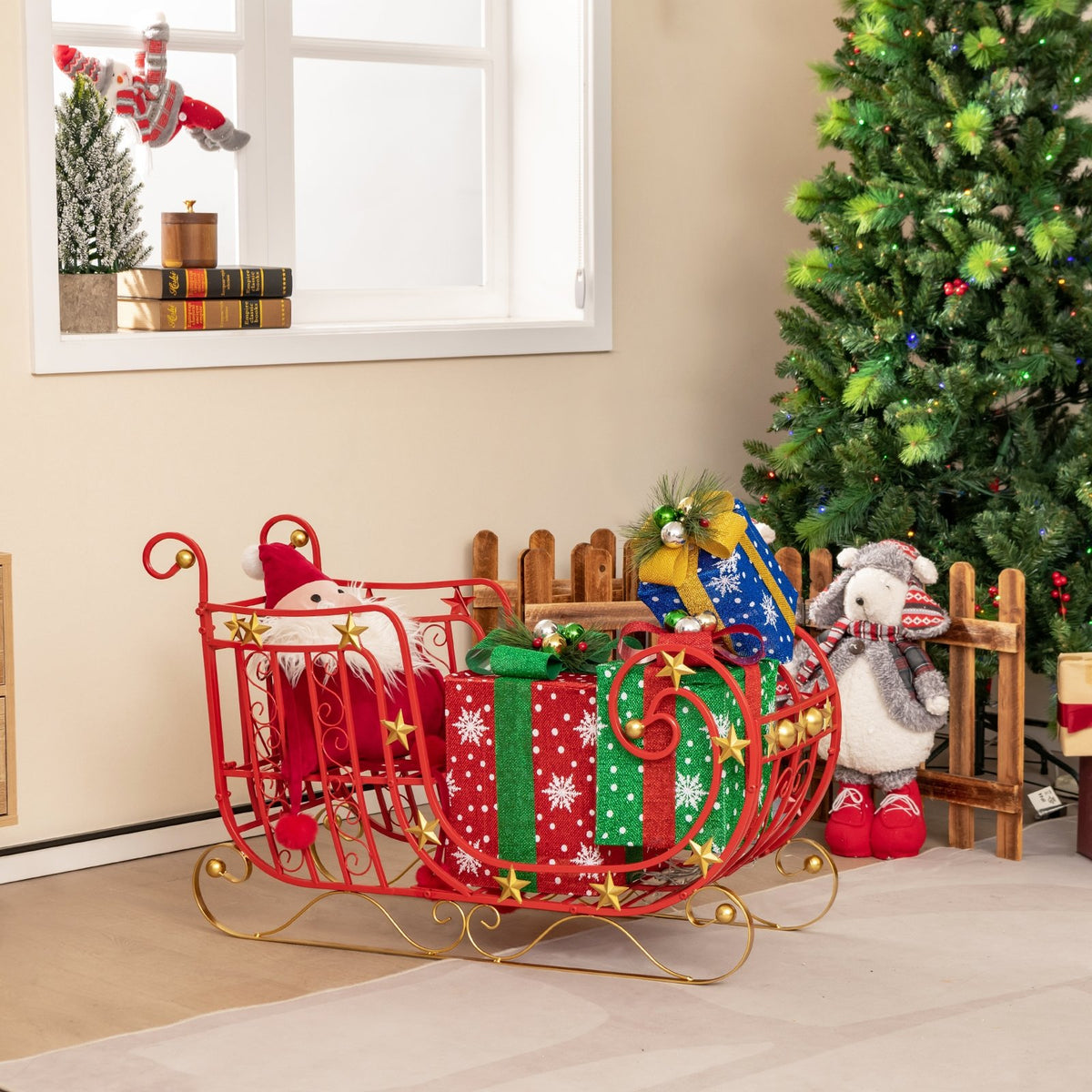 Metal Christmas Santa Sleigh with Large Cargo Area for Gifts view 2