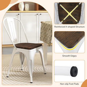 Metal Dining Chairs Set of 4 Stackable Kitchen Side Chairs with Wood Seat and Detachable High Backrest-White view 7