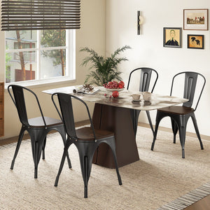 Metal Dining Chairs Set of 4 Tolix Style Stackable Kitchen Chairs with Wood Seat-Black view 3