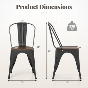 Metal Dining Chairs Set of 4 Tolix Style Stackable Kitchen Chairs with Wood Seat-Black view 5