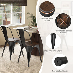 Metal Dining Chairs Set of 4 Tolix Style Stackable Kitchen Chairs with Wood Seat-Black view 9