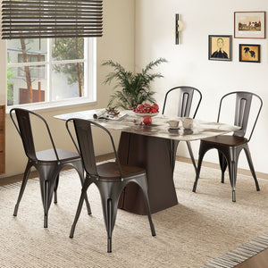 Metal Dining Chairs Set of 4 Tolix Style Stackable Kitchen Chairs with Wood Seat-Gun view 2