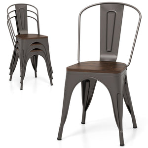 Metal Dining Chairs Set of 4 Tolix Style Stackable Kitchen Chairs with Wood Seat-Gun view 4