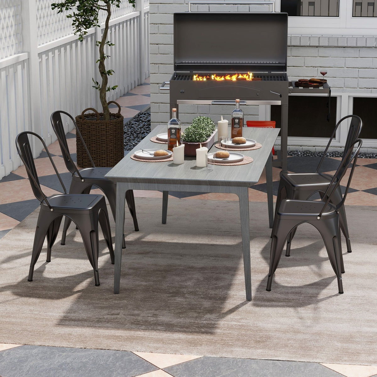 Metal Dining Chairs Set of 4 with Removable Backrest for Dining Room Restaurant Living Room-Gun view 2