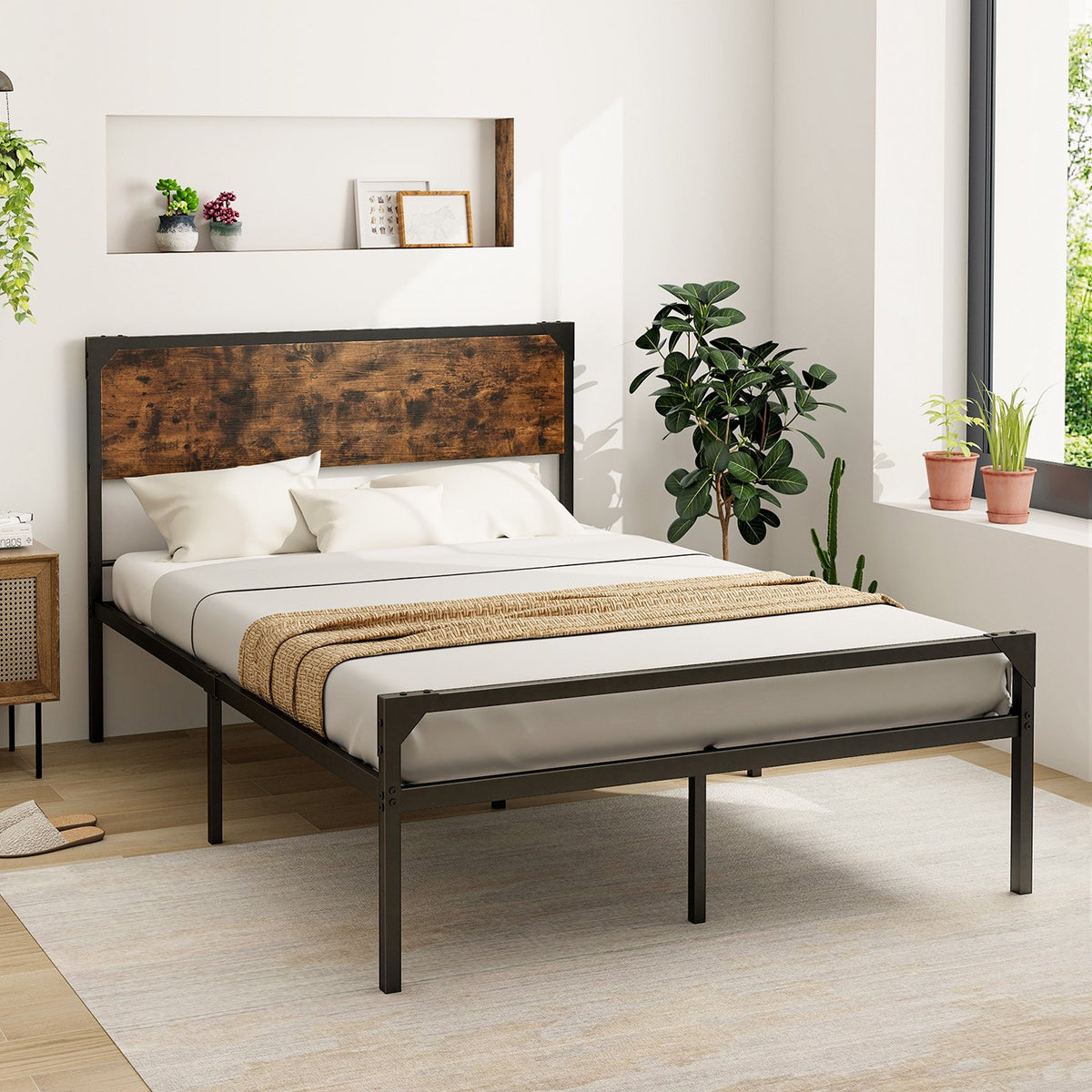 Platform Full/Queen Bed with Rustic Headboard and Footboard-Full Size view 2