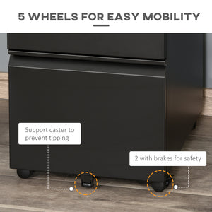 3 Drawer Filing Cabinet, Lockable Office Storage Cabinet on Wheels for Legal, Letter, A4 Files, Black – view 3