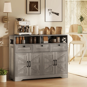 Sideboard, Buffet Cabinet with 4 Barn Doors and 3 Drawers, Coffee Bar Cabinet with Adjustable Shelves, Black – view 21