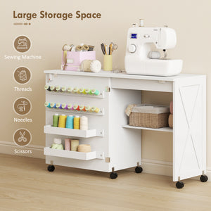 Sewing Machine Table on Wheels, Folding Craft Table with 2 Bins, Storage Shelf, 18 Pegs, Lockable Wheels โ view 17