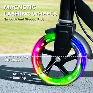 Qaba Scooter for Kids Ages 3-8 with Light Up Wheels, Adjustable Handlebar, Rear Brake & Handbrake for Girls and Boys