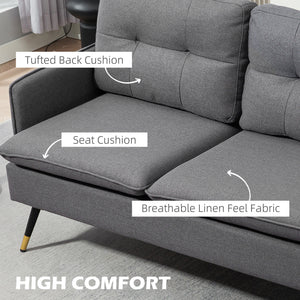 55" Loveseat Sofa, Linen Love Seat w/ S spring, Steel Legs and Button Tufting, Small Couch for Living Room – view 3