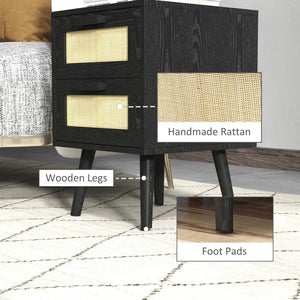 Boho Design Nightstand Set of 2, Side End Table with 2 Drawers for Living Room, Bedroom