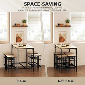 5 Pieces Industrial Rectangular Bar Table Set, Dining Table Set Breakfast Table with 4 Stools for Dining Room, Kitchen, Dinette, Oak