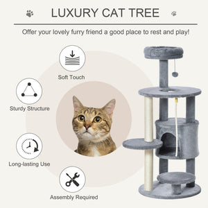 41" Cat Tree Tower Activity Center with Condo, Scratching Posts and Hanging Toys, Dark Grey