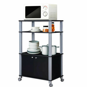 Microwave Rack Stand Rolling Storage Cart-Black view 3