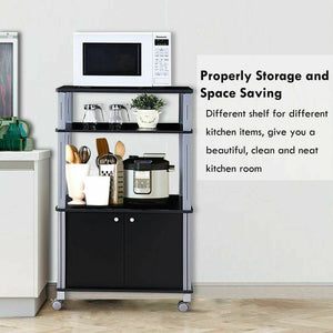 Microwave Rack Stand Rolling Storage Cart-Black view 8