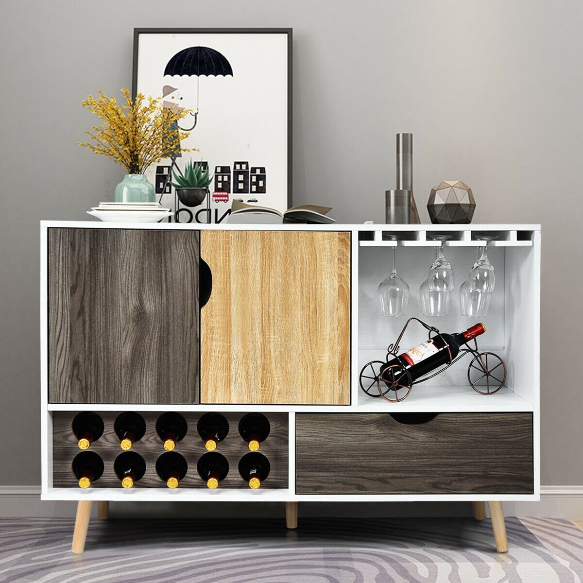 Mid-Century Buffet Sideboard Wooden Storage Cabinet view 2