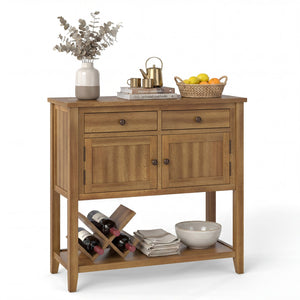 Mid-Century Console Table Wood Coffee Bar Buffet Sideboard with 2 Drawers-Walnut