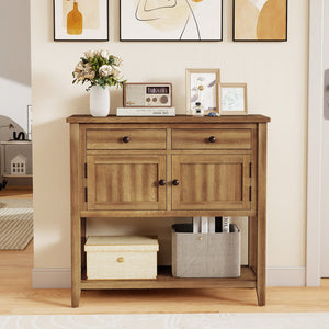 Mid-Century Console Table Wood Coffee Bar Buffet Sideboard with 2 Drawers-Walnut view 2