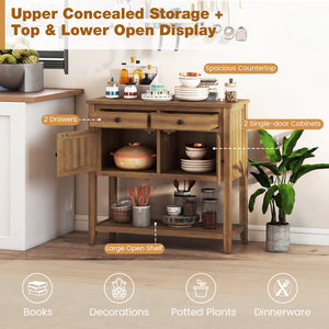 Mid-Century Console Table Wood Coffee Bar Buffet Sideboard with 2 Drawers-Walnut view 7