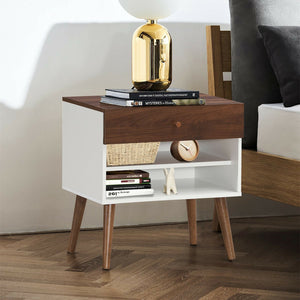 Mid-Century Nightstand with Drawer and Rubber Wood Legs view 6