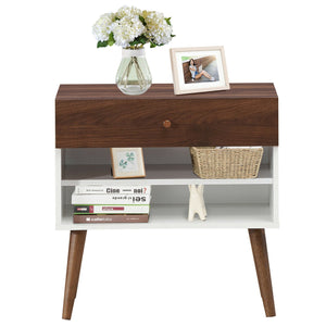 Mid-Century Nightstand with Drawer and Rubber Wood Legs view 7