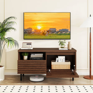 Mid Century Fluted TV Stand for 40 Inch TV Modern Entertainment Center with Open Compartment-Walnut view 3