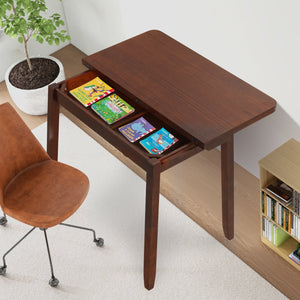 Mid Century Folding Dining Table for 4 People Extendable Kitchen Table with Hidden Storage-Brown view 3