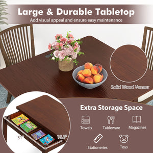 Mid Century Folding Dining Table for 4 People Extendable Kitchen Table with Hidden Storage-Brown view 7