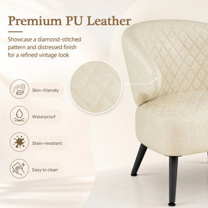 Mid Century Modern Accent Chair Comfy PU Leather Upholstered Armchair-White view 5
