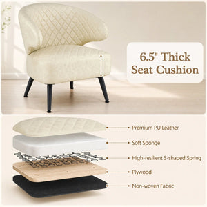Mid Century Modern Accent Chair Comfy PU Leather Upholstered Armchair-White view 6