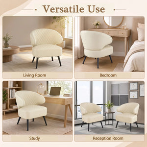 Mid Century Modern Accent Chair Comfy PU Leather Upholstered Armchair-White view 9