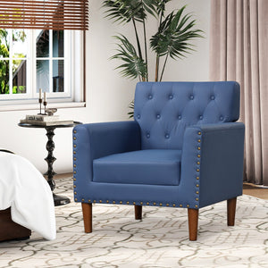 Mid Century Modern Accent Chair with Button Tufted Decoration and Rivets-Blue view 3