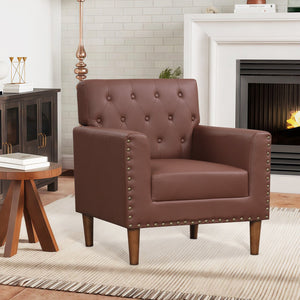 Mid Century Modern Accent Chair with Button Tufted Decoration and Rivets-Brown view 2