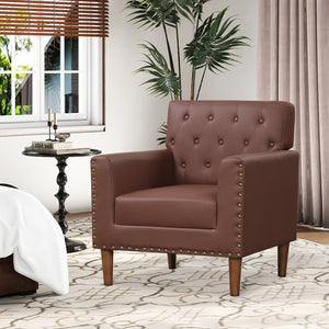 Mid Century Modern Accent Chair with Button Tufted Decoration and Rivets-Brown view 3