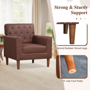 Mid Century Modern Accent Chair with Button Tufted Decoration and Rivets-Brown view 7