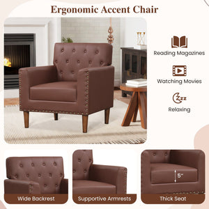 Mid Century Modern Accent Chair with Button Tufted Decoration and Rivets-Brown view 9