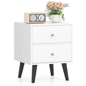 Mid Century Modern Bedside Table Nightstand with Golden Knobs and Raised Support Legs-White view 5