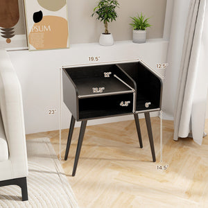 Mid Century Modern Nightstand, with Open Shelves-Black view 4