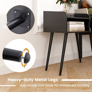 Mid Century Modern Nightstand, with Open Shelves-Black view 7