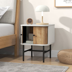 Mid-century Modern Nightstand with Sliding Doors and Storage Cabinet-White view 3