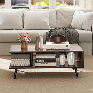Mid Century Modern Rectangle Coffee Table 2-Tier Accent Table with 2 Open Compartments-Rustic Brown view 3