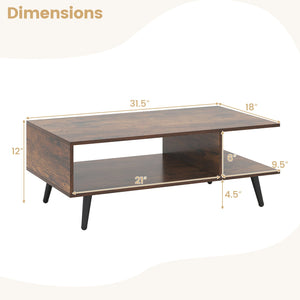 Mid Century Modern Rectangle Coffee Table 2-Tier Accent Table with 2 Open Compartments-Rustic Brown view 5